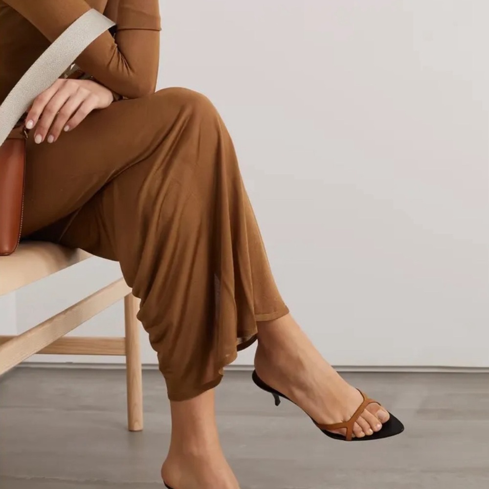 Saint Laurent Carla Black Leather Mules with Tan Straps - Picture 12 of 16